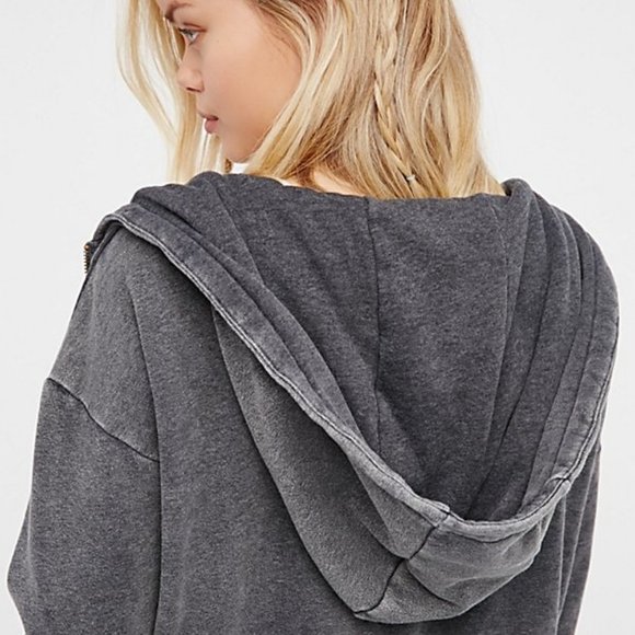 Free People NWT Medium When Worlds Meet Hoodie Jacket Washed Black Grey Hooded - Picture 2 of 6